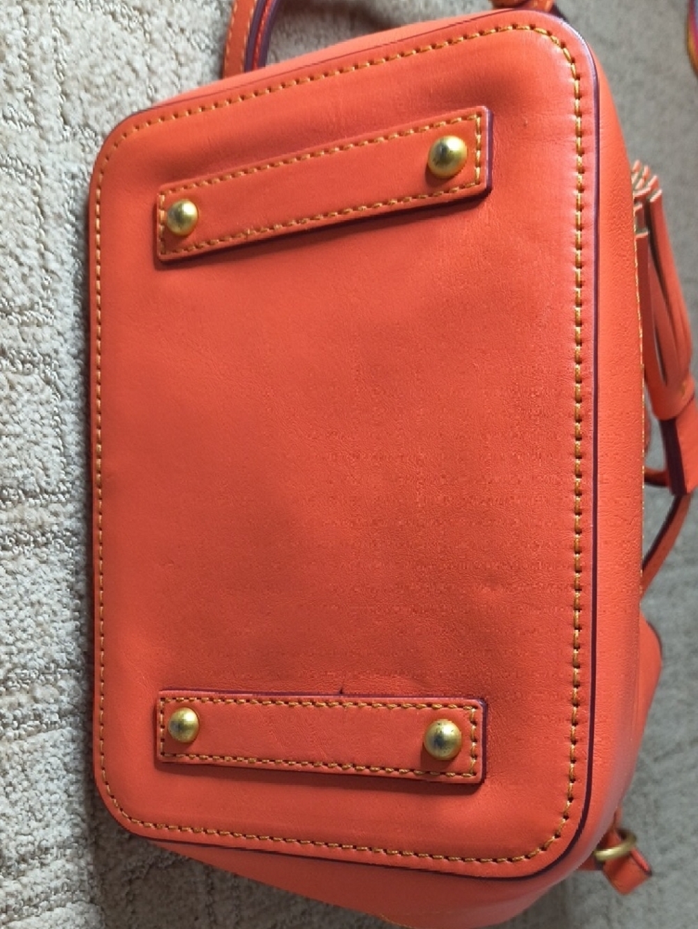 Dooney & Bourke Orange Florentine Leather Tassel Drawstring Bucket Bag - Picture 5 of 11